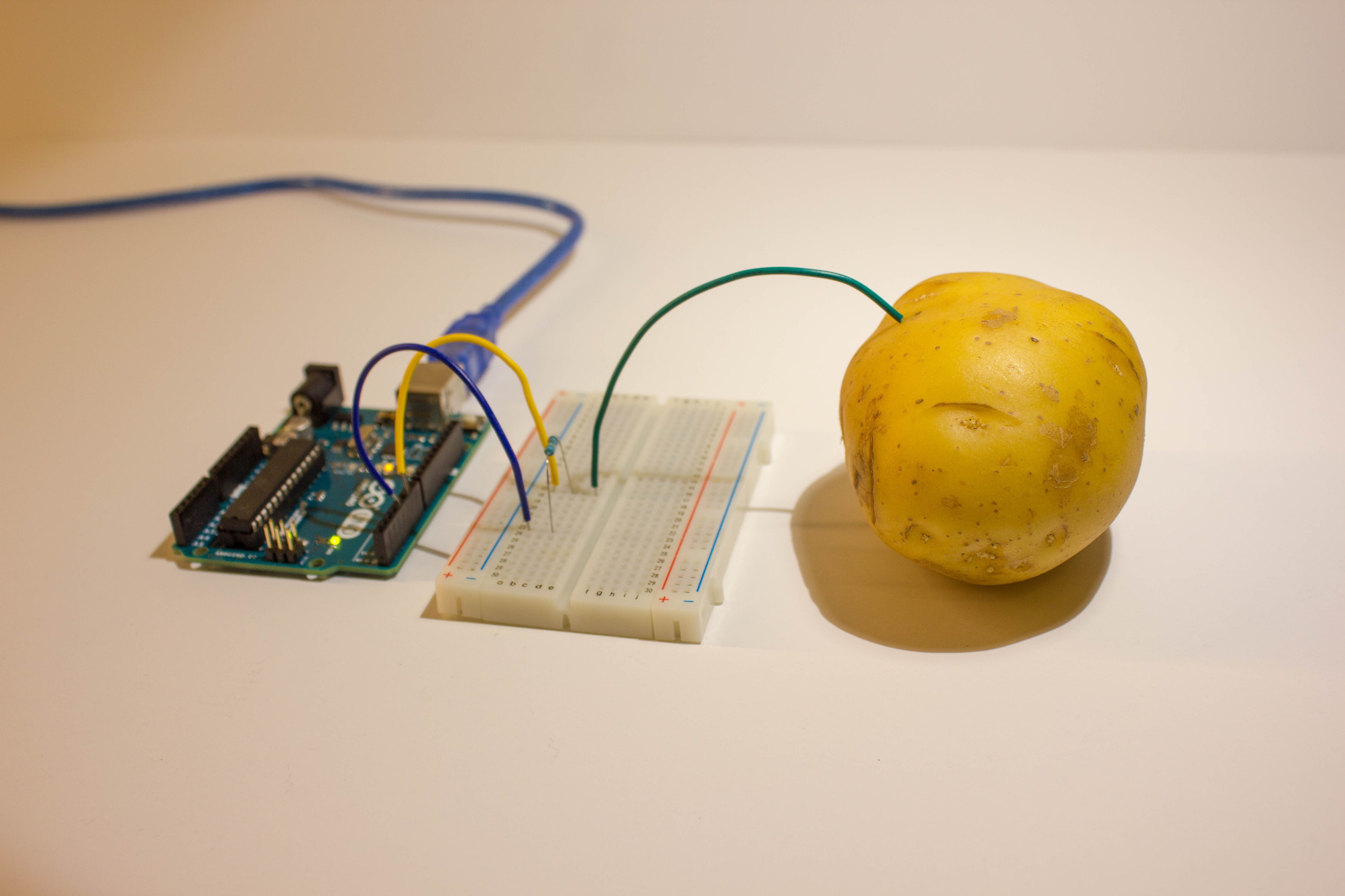 An Arduino hooked up to a potato
